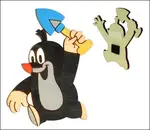 Dekorace krtek s lopatkou 2 10x7cm magnet a lep.páska - kopie