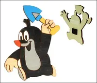 Dekorace krtek s lopatkou 2 10x7cm magnet a lep.páska - kopie