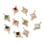 Brass Micro Pave Clear Cubic Zirconia Rhombus Links Connector Charms