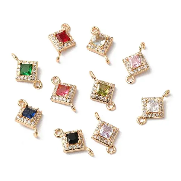 Brass Micro Pave Clear Cubic Zirconia Rhombus Links Connector Charms