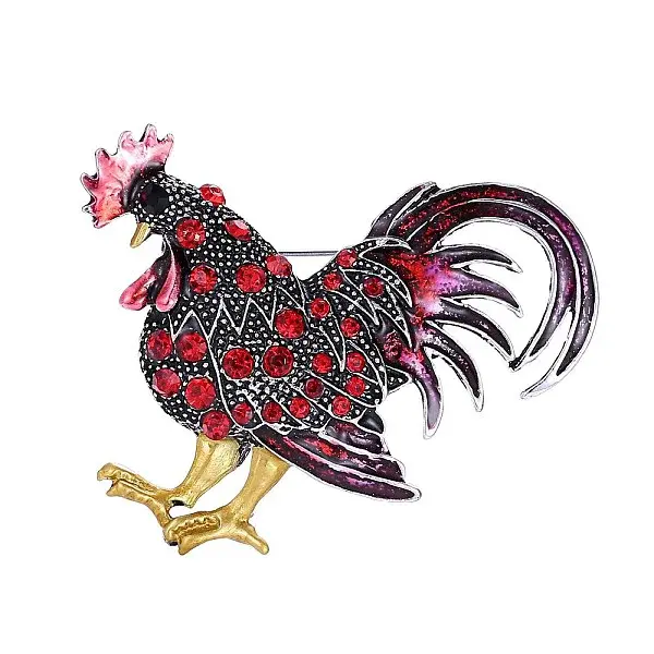 Rhinestone Rooster Brooch Pin