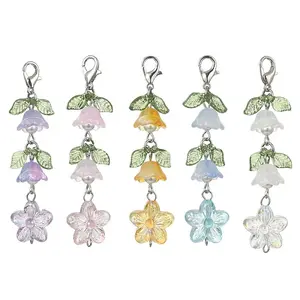 5Pcs 5 Colors Transparent Acrylic & Glass Flower Pendant Decoration
