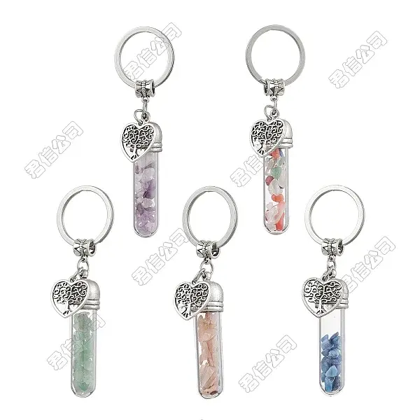 5Pcs 5 Styles Wishing Glass Bottle Pendants Keychain