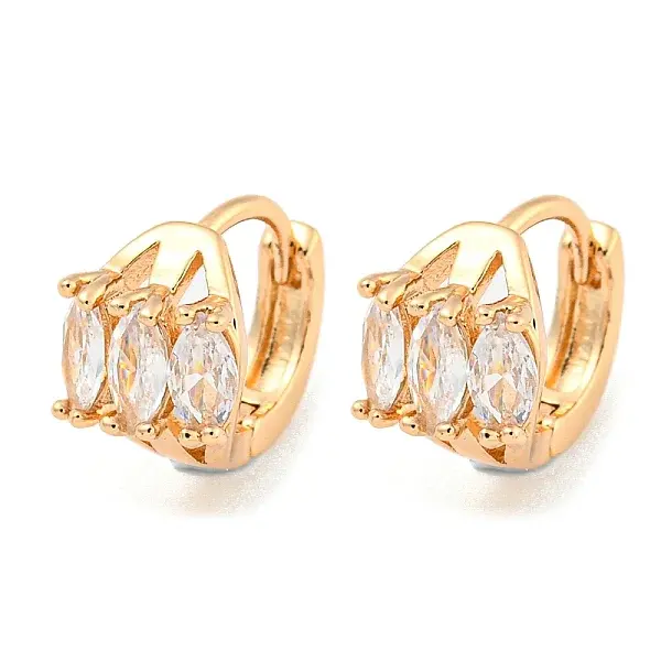 Brass Micro Pave Clear Cubic Zirconia Hoop Earrings