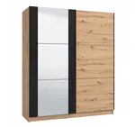 Skriňa s posuvnými dverami a zrkadlom nathan 180 - dub artisan/čierna