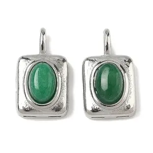 Dyed Natural White Jade Rectangle with Oval Charms