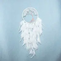 Tree of Life Wrapped Natural Quartz Crystal Chips Woven Web/Net with Feather Decorations