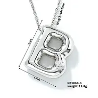 Brass Pave Clear Cubic Zirconia Shiny Balloon Letter Pendant Necklaces