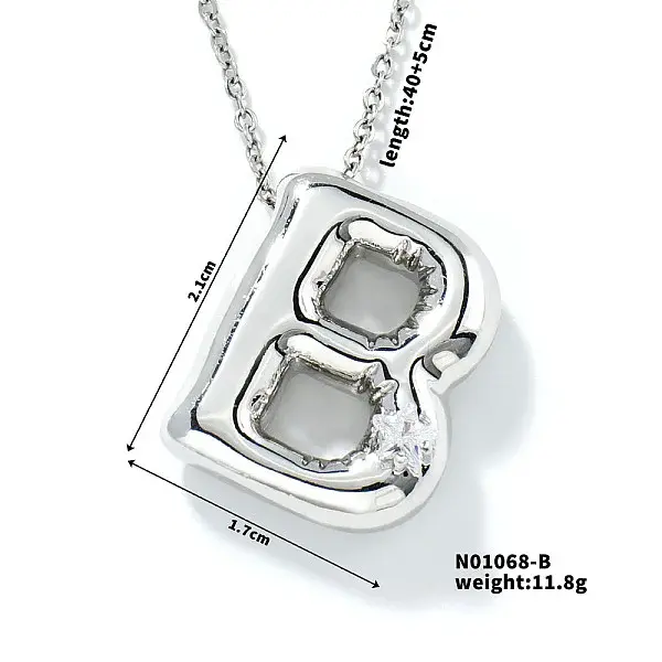 Brass Pave Clear Cubic Zirconia Shiny Balloon Letter Pendant Necklaces
