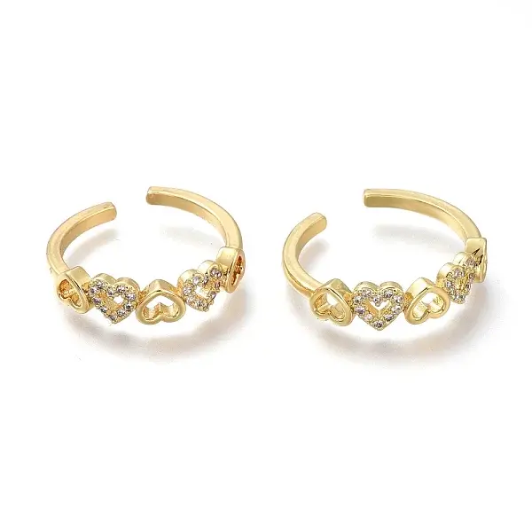 Brass Micro Pave Clear Cubic Zirconia Open Heart Rings