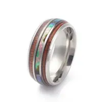 304 Stainless Steel Paua Shell Cuff Ring for Women