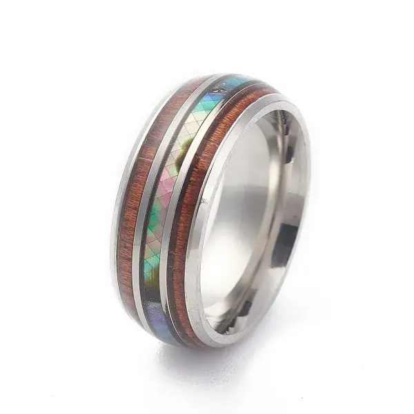 304 Stainless Steel Paua Shell Cuff Ring for Women