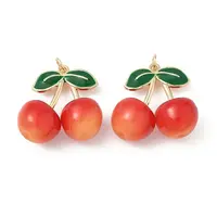 Alloy Green Enamel & Resin Cherry Pendants