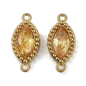 Ion Plating(IP) 304 Stainless Steel Cubic Zirconia Horse Eye Links Connector Charms