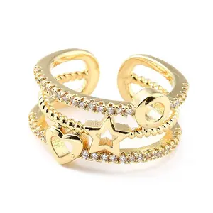 Brass Micro Pave Clear Cubic Zirconia Cuff Rings