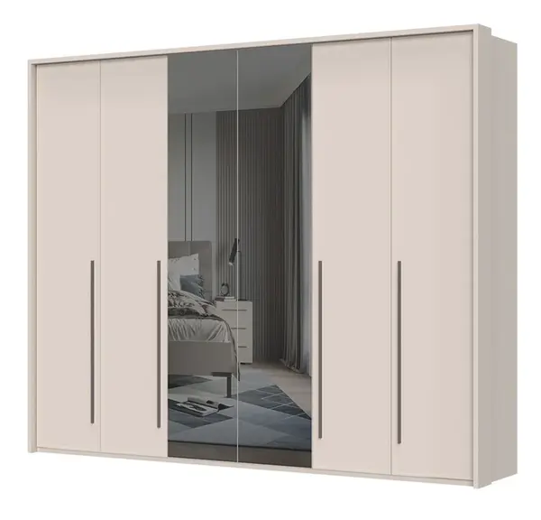 Šestidveřová šatní skříň baptiste se zrcadlem a rámem - béžová