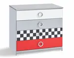 Dětská komoda grand prix - šedá/bílá/červená