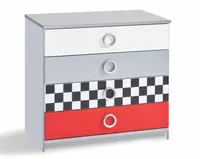 Dětská komoda grand prix - šedá/bílá/červená