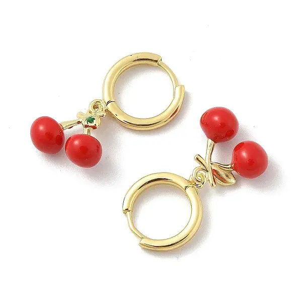 Cherry Brass Enamel Hoop Earrings