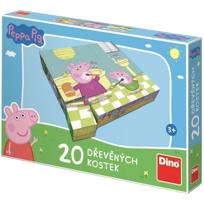 Dino - Dřevěné kostky Prasátko Peppa: VESELÝ DEN 20 kostek