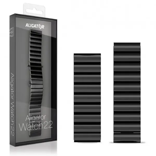 Kovový řemínek ALIGATOR 22mm, černá