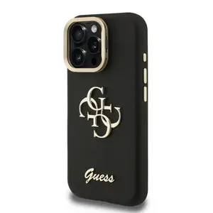 Zadní kryt Guess PU Grained 4G Logo Stand Camera Frame pro Apple iPhone 16 Pro Max, černá