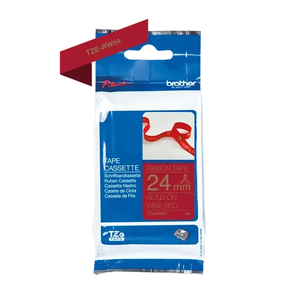 Brother TZE-RW54, 24mm x 4m, zlatý tisk/vínově červený podklad, originální páska