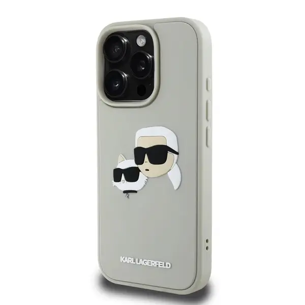 Zadní kryt Karl Lagerfeld 3D Rubber Double Heads pro Apple iPhone 16 Pro, béžová