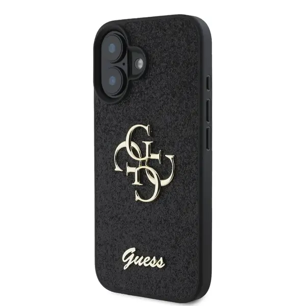 Zadní kryt Guess PU Fixed Glitter 4G Metal Logo pro Apple iPhone 16 Plus, černá