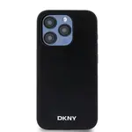 Zadní kryt DKNY PU Leather Silver Metal Logo Magsafe pro Apple iPhone 15 Pro Max, černá