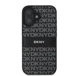 Zadní kryt DKNY PU Leather Repeat Pattern Tonal Stripe pro Apple iPhone 16, černá