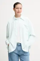 Košile Calvin Klein Jeans dámská, tyrkysová barva, relaxed, s klasickým límcem, LV044C148G