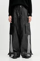 Kalhoty adidas Originals FAUX LTHR dámské, černá barva, široké, high waist, JX9226