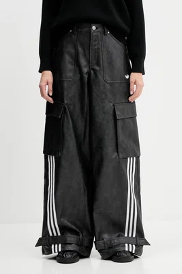 Kalhoty adidas Originals FAUX LTHR dámské, černá barva, široké, high waist, JX9226