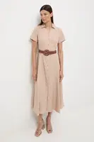 Šaty s příměsí lnu Medicine béžová barva, midi
