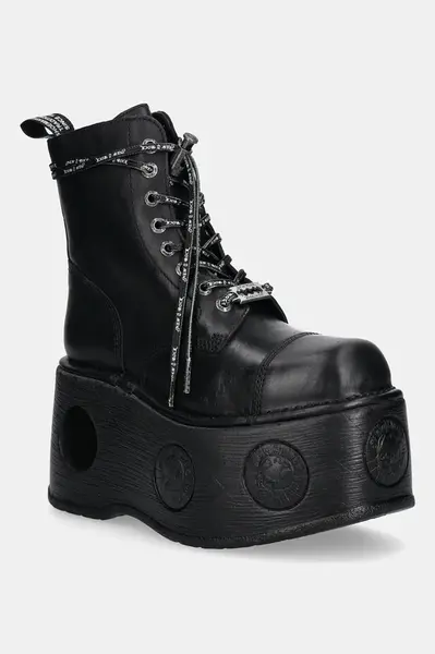 Kožené workery New Rock CRUST NEGRO, NEPTUNO / SPACE MUELLE TACON dámské, černá barva, na platformě, M-MILI083CCT-C18