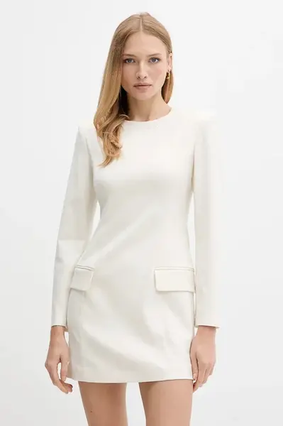 Šaty z vlněné směsi Armani Exchange béžová barva, mini, přiléhavé, XW000661 AF16142