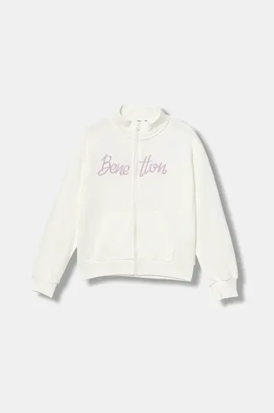 Dětská bavlněná mikina United Colors of Benetton bílá barva, s aplikací, 3J68C505D
