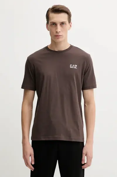 Bavlněné tričko EA7 Emporio Armani pánské, šedá barva, s potiskem, AF10375.7M000567