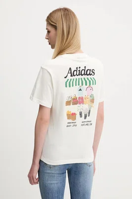 Bavlněné tričko adidas FARMMKT dámské, béžová barva, KB2485