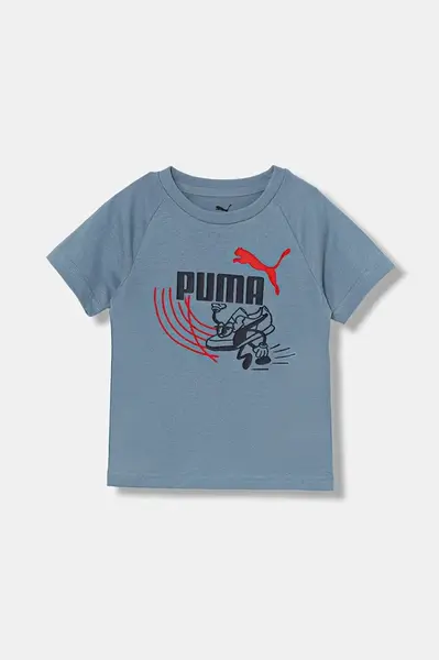 Dětské bavlněné tričko Puma LITTLE RUNNERS Tee PS modrá barva, s potiskem, 688475