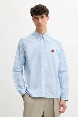 Bavlněná košile Kenzo pánská, modrá barva, relaxed, s klasickým límcem, FF65CH4109LD