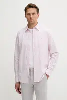 Bavlněná košile Tommy Hilfiger pánská, růžová barva, regular, s klasickým límcem, MW0MW39438