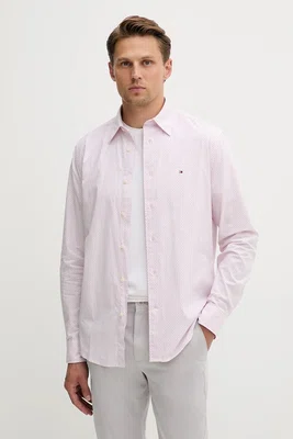 Bavlněná košile Tommy Hilfiger pánská, růžová barva, regular, s klasickým límcem, MW0MW39438