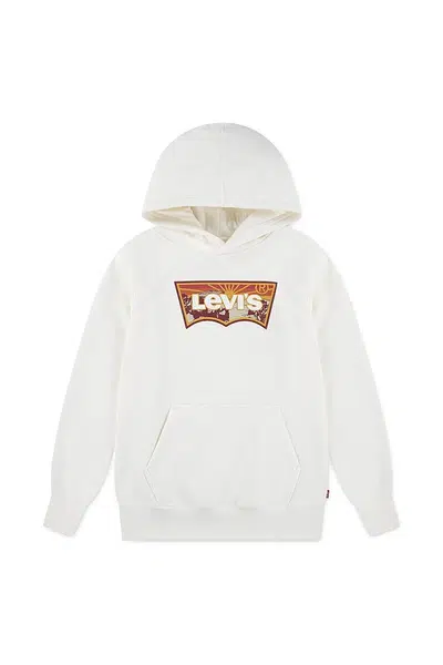 Dětská mikina Levi's SUNRISE BATWING HOODIE béžová barva, s kapucí, s potiskem, 8EP038