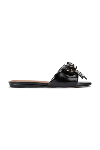 Kožené pantofle Kurt Geiger London Kensington Bow Flat Sandal dámské, černá barva, 655705139