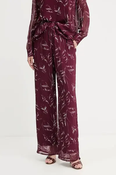 Kalhoty Armani Exchange dámské, vínová barva, high waist, XW001337 AF12051