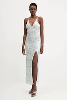 Šaty Bardot tyrkysová barva, maxi, přiléhavé, 59956DB