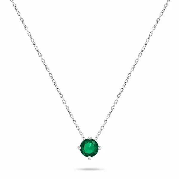 Brilio Silver Minimalistický stříbrný náhrdelník se zeleným zirkonem NCL73WG
