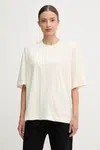 Bavlněné tričko EA7 Emporio Armani dámské, béžová barva, AF13741.7X000128